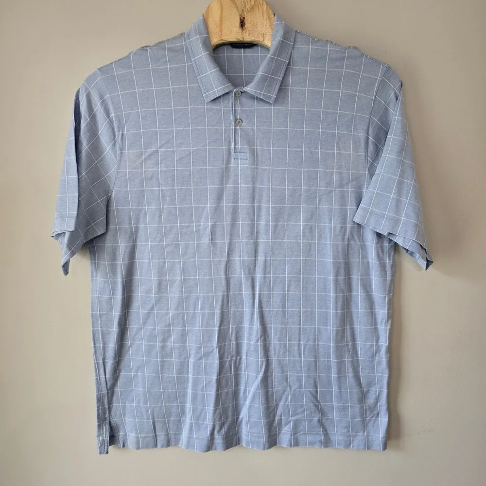 Polo Golf Ralph Lauren Mens XXL Blue Windowpane Pima Cotton Short Sleeve Polo